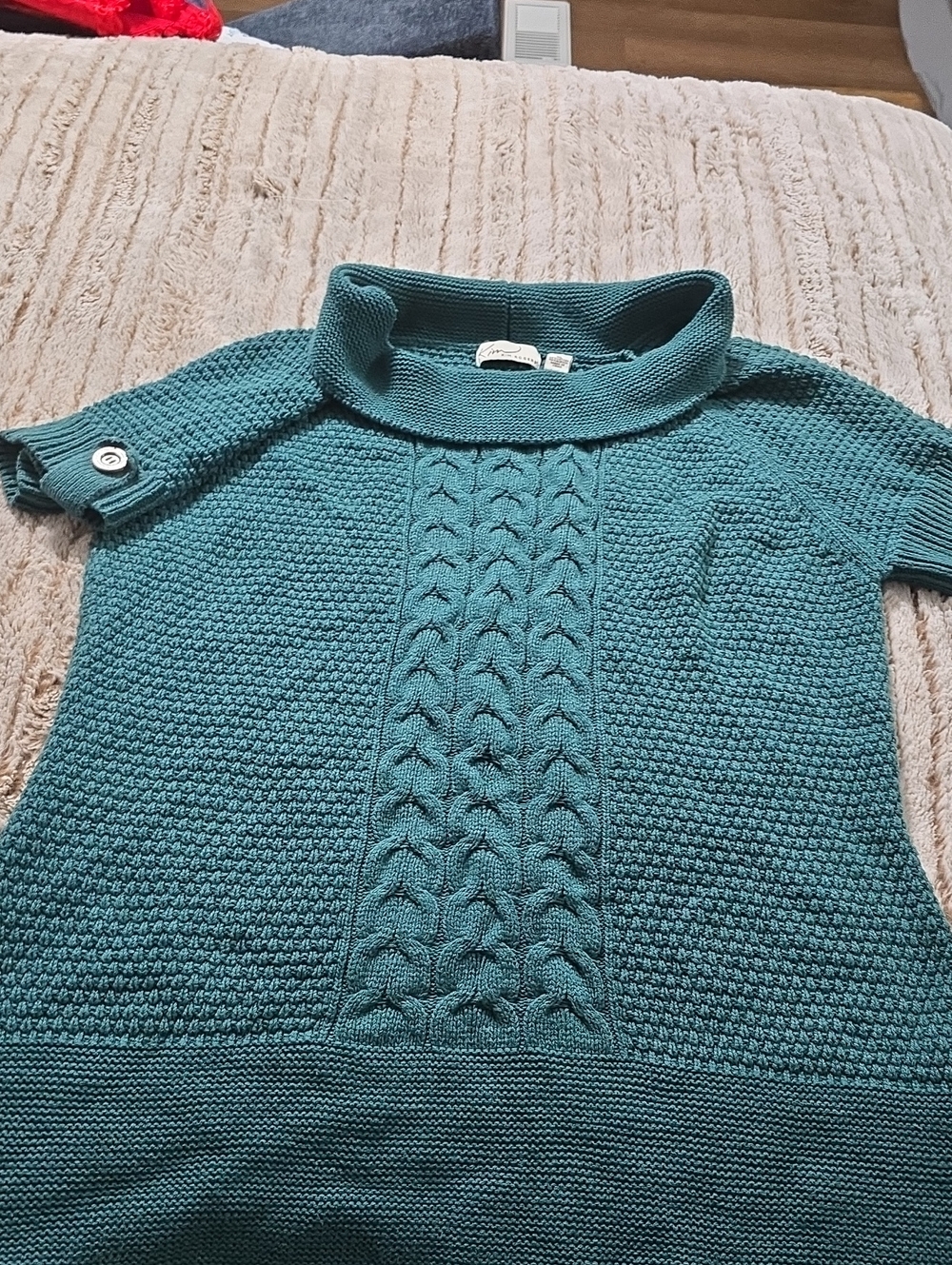 Kim Rogers Teal Cable-Front Cowl Neck Sweater